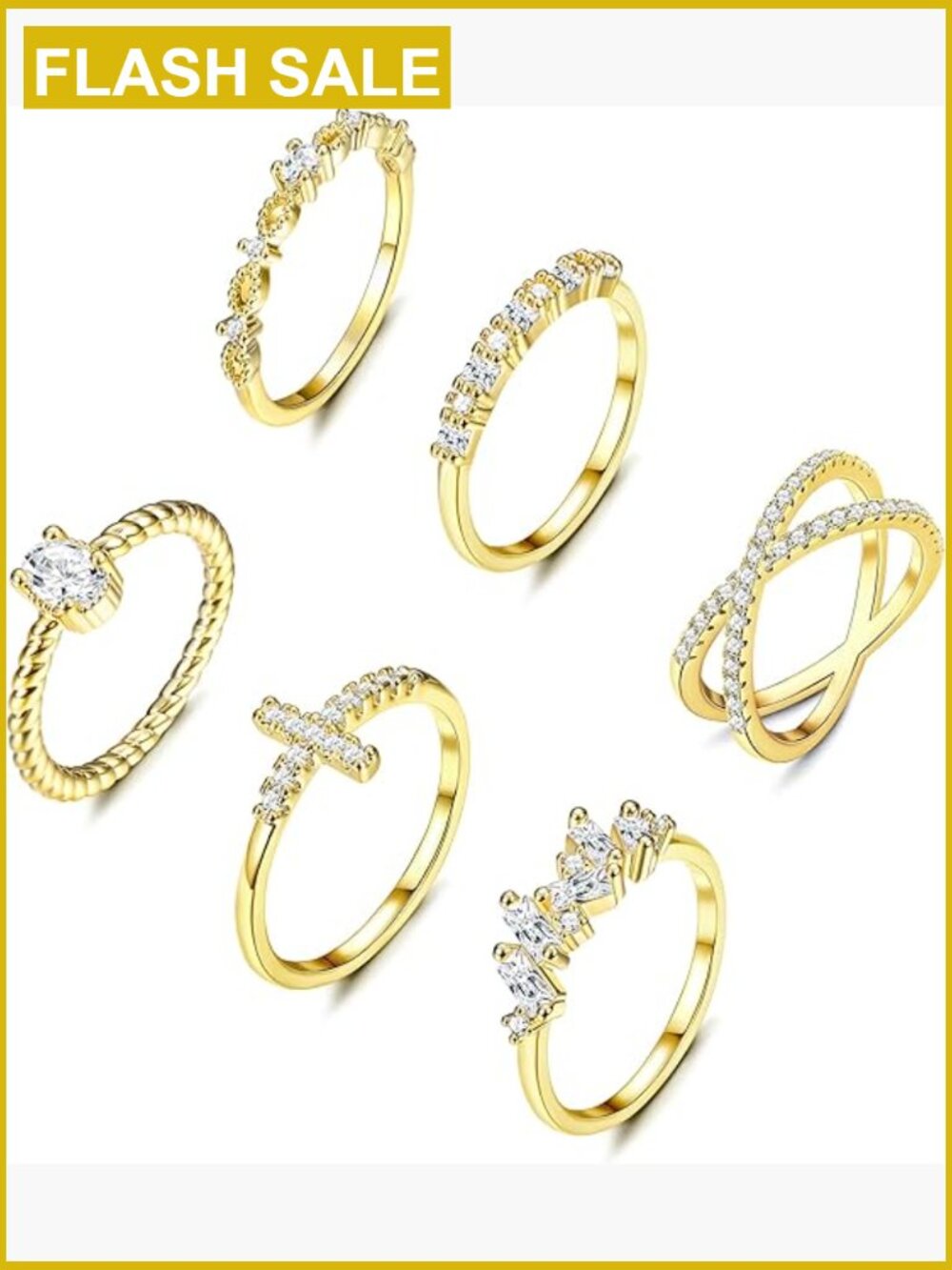 Stackable CZ Gold Rings Set Non Tarnish Wedding Engagement Ring